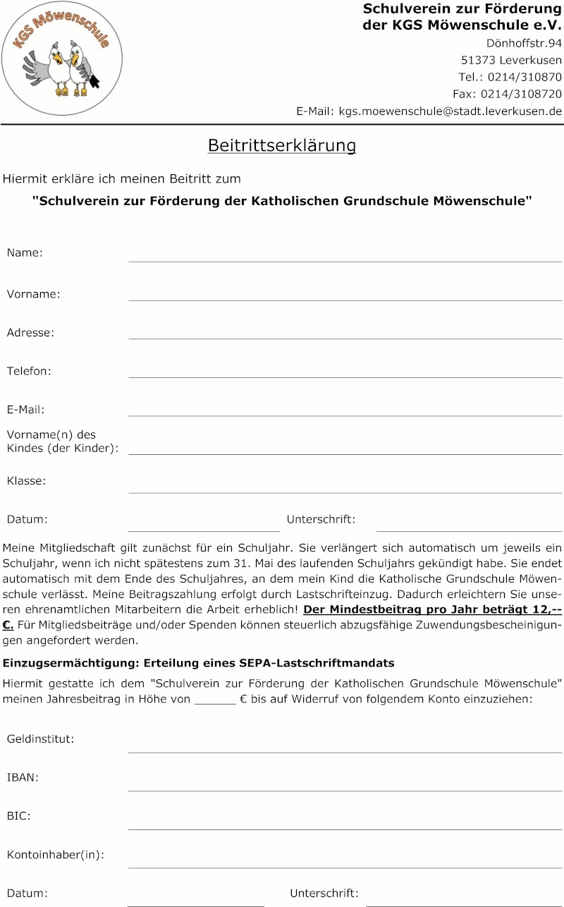 Beitrittserkärung Förderverein KGS Möwenschule